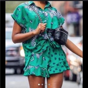 Zara Green Paisley shorts & shirt set